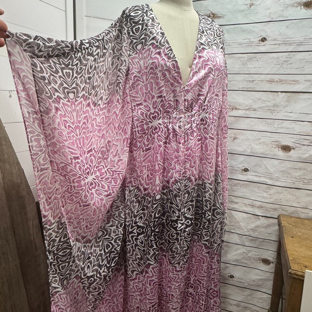 Oscar De La Renta Kimono Kaftan Dress Robe Long Lounge Wear Pink Small/Medium - Picture 2 of 9